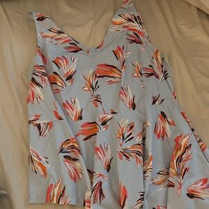 Elegant Floral V-Neck Blouse - Blue and Pink